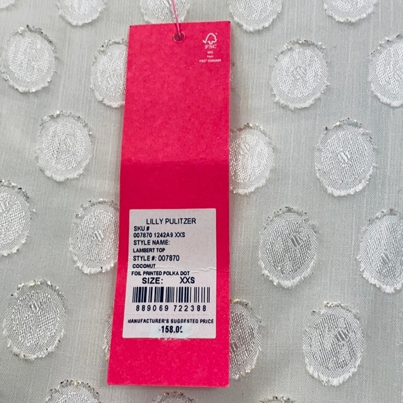 NWT Lilly Pulitzer Lambert Top in Coconut w/ Foil Printed Polka Dots XXS - Picture 4 of 6